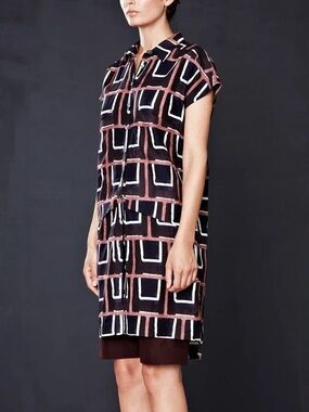 Feral Childe Silk Linen Geometric Shirt Dress Medium Art to Wear Abstract Grid